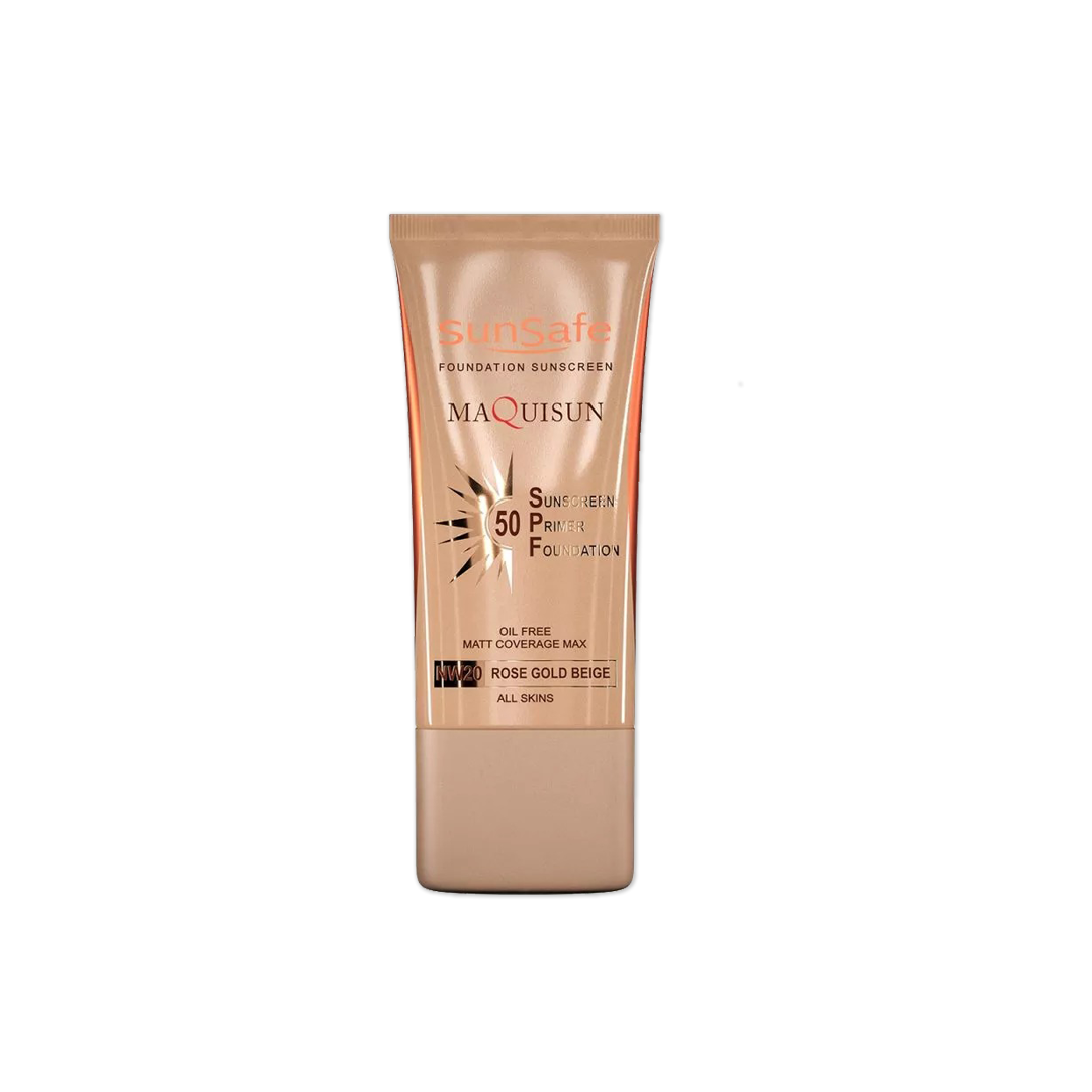  ضد آفتاب کرم پودری و پرایمری مکی سان SPF50 سان سیف بژ رزگلد 